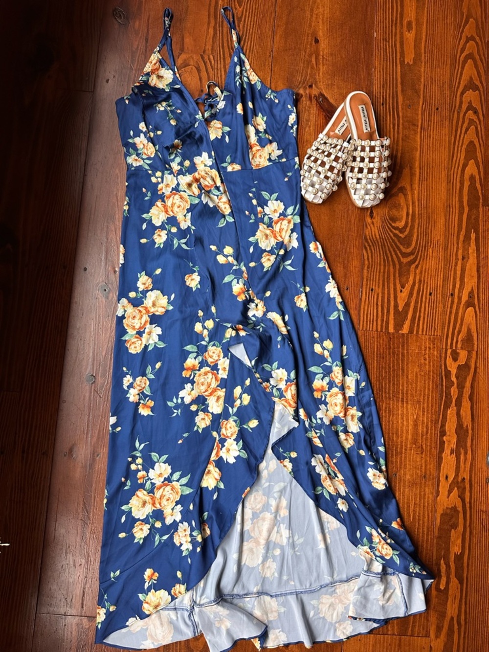 Cupshe Floral Navy Wrap Maxi Dress with Yellow Rose Print